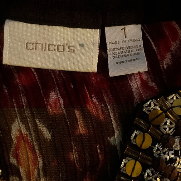 Chico's Textured Gauze Embellished Tunic Sz 1 Top Blouse - Picture 9 of 12